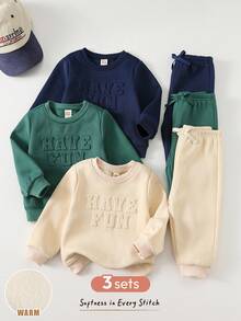 Cozy Pixies Set de 6 hanorace unisex confortabile pentru copii mici, cu model casual de ursuleț, îngroșate, pentru toamnă/iarnă, minimaliste, de culoare solidă