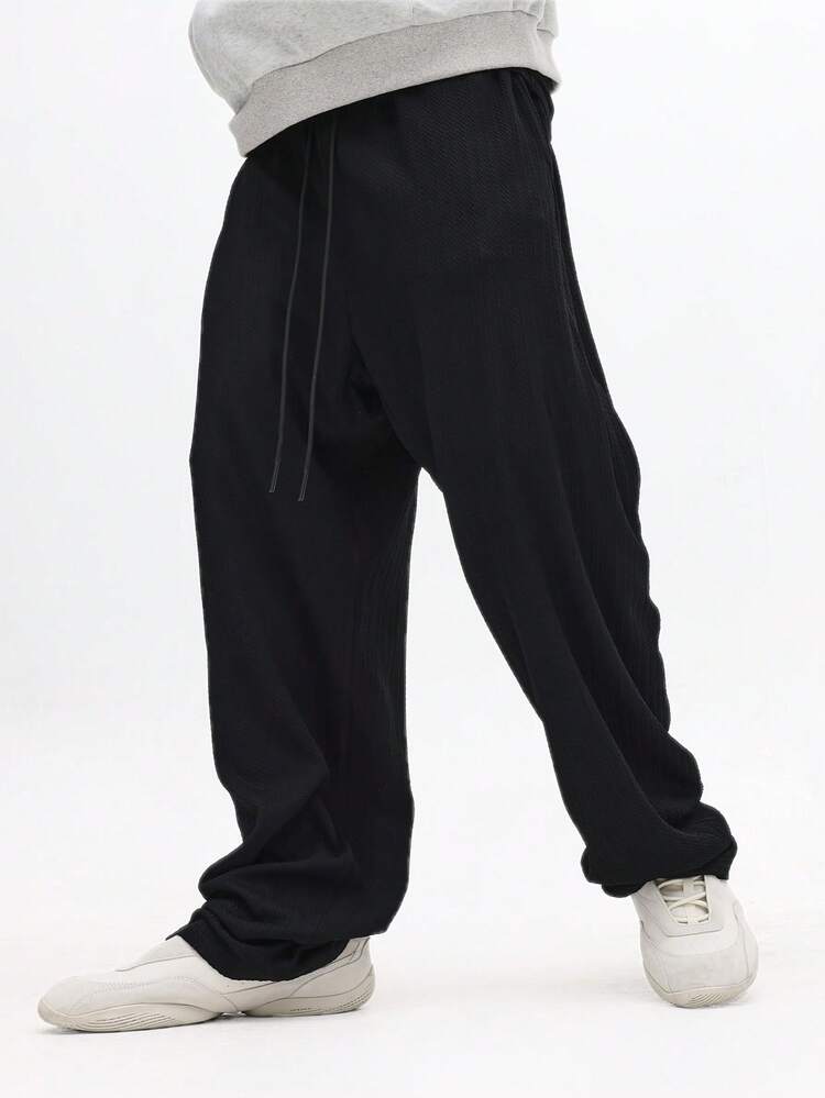 Textured Wide Leg Sweatpants With Elastic Ankles