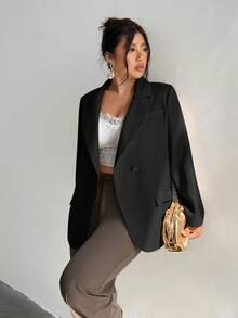 Firerie Áo khoác blazer cổ ve tối giản thường ngày cỡ lớn dành cho nữ, phù hợp để đi làm và đi chơi, trang phục thu đông dành cho nữ - màu đen - Xem 3