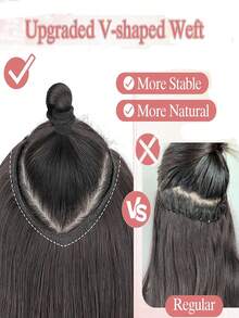 V-Shaped One-Piece Clip In Human Hair Extensions With 5 Clips Natural Black Straight Clip In Hair Weft Volume-Enhancing Easy Installation Hair Extensions For Women - Natural Black - View 8