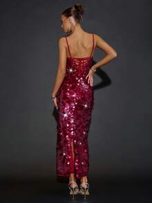 SHEIN BAE Đầm dự tiệc cocktail hở lưng đính sequin lấp lánh thanh lịch dành cho nữ, thích hợp đi hộp đêm, tiệc tùng, những dịp trang trọng, Giáng sinh - Màu Hồng Tươi - Xem 2