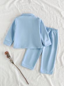 SHEIN Vintaside Kids 2 Stücke Baby Mädchen Lässig Langarm Top + Khaki Hose Set, geeignet für Ausflüge oder Lässig Zuhause