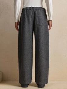 AKNOTIC Business Casual 男士休闲宽松纽扣阔腿裤 - 黑色 - 查看 6