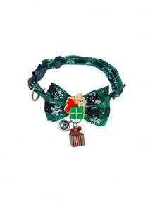 PETSIN 1 Collar con lazo navideño; Collar con estampado de copos de nieve de la serie navideña; Collar de gato; Collar de perro; Tamaño ajustable; Accesorios para mascotas; Suministros para mascotas.