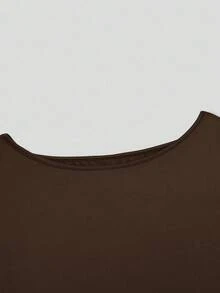 Sweetra 大码圆领长袖修身短款喇叭袖多色修身秋冬上衣 T 恤 - 彩色 - 查看 5