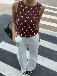Siren Gaze 女士波点腰休闲街头风格圆领无袖上衣