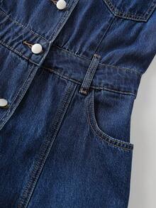 GlowEve Women's Turndown Collar Long Sleeve Single-Breasted Pocket Casual Denim Dress