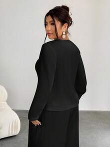 Firerie 女士休闲简约时尚金属扣西装外套，适合通勤、工作、返校季 - 黑色 - 查看 2