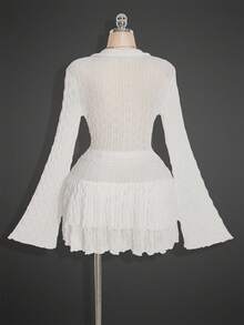 SHEIN ICON Áo xuyên thấu viền bất đối xứng PLUS (Không có áo ngực) Cỡ lớn, Bộ váy hai lớp hai mảnh, Thích hợp cho mùa thu - trắng - Xem 2