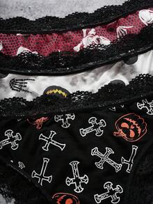 AltCore 3 sztuki/zestaw damskich koronkowych, patchworkowych, wygodnych majtek, odpowiednich na Halloween