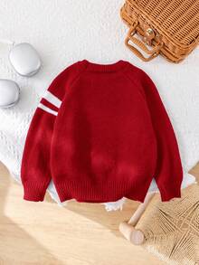 1 件装年轻男孩休闲学院风舒适时尚简约实用纹理针织鹿绒圆领毛衣，适合儿童服装、年轻男孩服装、学校、日常穿着、旅行、派对、秋冬