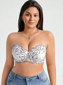 SHEIN 1 件大码女士蕾丝无肩带文胸，带钢圈，时尚，提升 - 彩色 - 查看 7