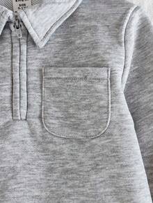 SHEIN Vintaside Kids 2 件女婴休闲长袖上衣 + 卡其色裤子套装，适合外出或居家休闲 - 灰色 - 查看 5