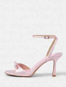 CUCCOO CHICEST Ladies' Pink Satin Round Toe High Heel Sandals With Ankle Strap Spring Shoes Spring Break Easter Prom Heels