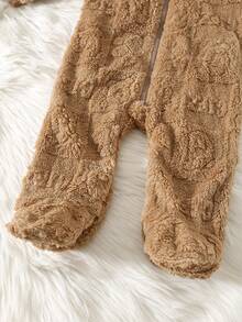 SHEIN 男婴可爱毛绒卡通图案连帽连体衣，秋冬季婴儿休闲拉链连体衣，小熊连帽连体衣，保暖连体衣 - 彩色 - 查看 7