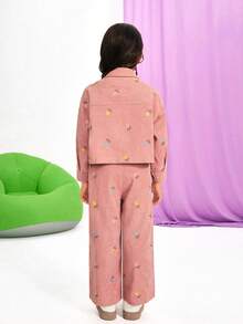 Maija Kids Maija Kids 2 Stücke Mädchen Cord Langarm Top und Hose Set, Stickerei, Herbst/Winter