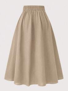 Modelyn Plus Size Casual Versatile Solid Color Umbrella Hem Skirt - Khaki - View 2