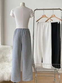 3pcs/Set Teen Girl Casual Versatile Knit Draped Comfortable Black, White, Gray Sweatpants Fall Winter - Multicolor - View 2