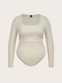 SHEIN Frenchy Plus Size Casual Solid Color Long Sleeve Bodysuit - Multicolor - View 5