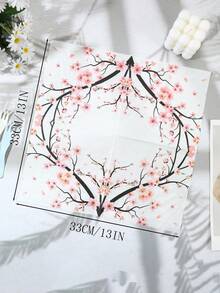 25/50/100 件 13"X13" 一次性派对餐巾，简约粉色樱花花卉图案，适合各种主题派对和日常使用 - 彩色 - 查看 2