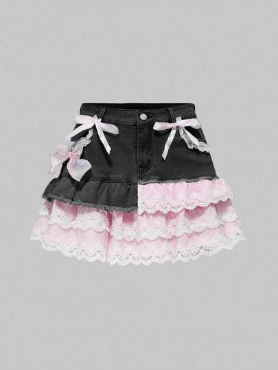 Kawaii Cute & Sweet Cake Hem Women Denim Mini Skirt