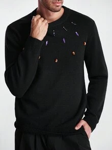 Formmaro Men's Crew Neck Sweater, Long Sleeve Knit Pullover For Casual Wear, Home, Work Commute, Gift For Boyfriend/Family, Autumn/Winter Christmas - Black - View 3