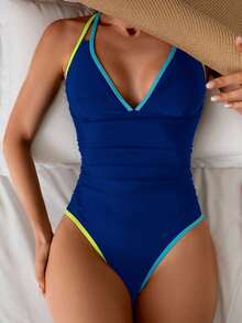 Swim SPRTY Best-Selling Holiday Colorful Black Slimming One-Piece Swimsuit For Summer Beach Vacation - Multicolor - View 3