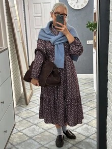 Vivie Lora Women's High Neck Cinched Waist A-Line Midi Dress - Brown - View 2