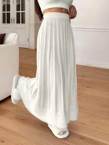 Elenzga Women's Elegant Ribbed Texture A-Line Faux Fur Ruffle Hem Skirt, Autumn/Winter - White - View 3