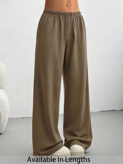SHEIN Tall CURVE Plus Size Women Elastic Waist Drawstring Loose Straight Leg Casual Sweatpants