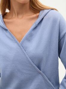 Eassivo Eassivo Bộ áo hoodie dài tay dáng rộng màu trơn - Màu xanh lam - Xem 7