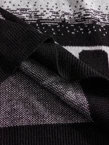 ROMWE MEN Street Life Áo len dệt kim cổ polo họa tiết chữ cho nam, Thu/Đông - Cà phê nâu - Xem 5