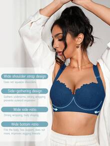 DesireSculpt 4 件套女士蕾丝拼接柔软舒适可调节肩带聚拢提拉钢圈文胸套装 - 彩色 - 查看 8