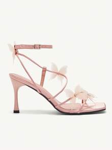 CUCCOO CHICEST 方头高跟女鞋 - 蝴蝶细节设计女士高跟凉鞋 - 藕粉色 - 查看 4