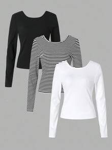Bộ 3 áo thun trơn màu và sọc hở lưng đa năng cho bé gái tuổi teen - Nhiều màu - Xem 8