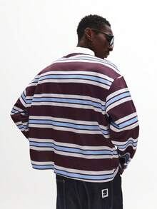 SUMWON Jersey de rugby de manga larga con diseño de rayas, ajuste boxy, cuello de polo, para otoño e invierno, estilo casual y clásico retro con diseño de rayas de rugby - Multicolor - Ver 2