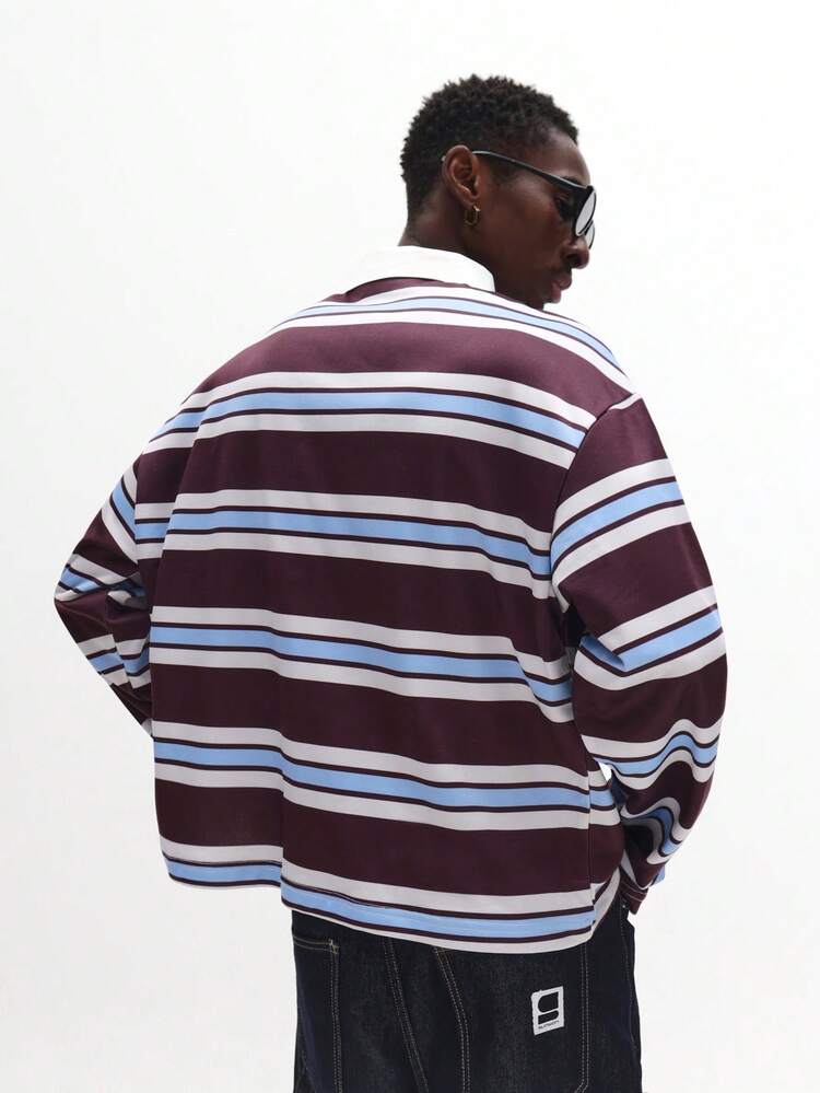 Striped Rugby Polo With Boxy Fit And Point Collar