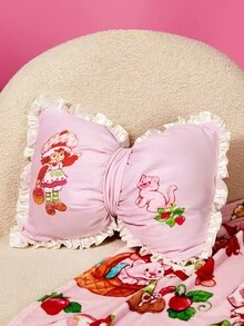 Strawberry Shortcake X SHEIN 1 chiếc gối trang trí hình nơ, chất liệu vải nhung mềm mại với viền satin, trang trí nhà cửa cho ghế sofa, văn phòng và nhiều nơi khác, ý tưởng quà tặng. - Màu Hồng baby - Xem 6