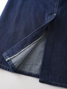 GlowEve Chân váy denim dáng chữ A bất đối xứng có túi thường ngày dành cho nữ - Màu xanh lam - Xem 6