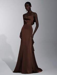 Elitara Elegant & Luxurious Backless Ruffle Trim Bridesmaid Dress