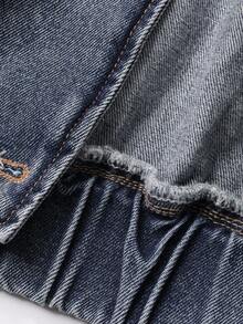 DAZY 女式休闲拼布牛仔夹克，秋季 - 藍色 - 查看 7