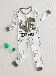 Young Boy Minimalist Red Truck Print Long Sleeve Jumpsuit Pajamas Snug Fit Dinosaur Pajamas Boys Dinosaur Outfit Kids Pajamas Dinosaur Sleepwear - Multicolor - View 1