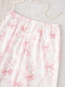 2件套少女杏色简约樱桃印花长袖上衣和裤子休闲舒适家居服 - 彩色 - 查看 6