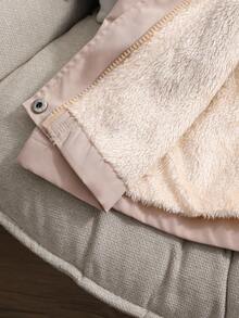 Sparklyn 年轻女孩时尚厚实保暖内衬优雅简约时尚蓬松领长款户外派对外套，卡其色