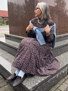 Vivie Lora Women's High Neck Cinched Waist A-Line Midi Dress - Brown - View 6