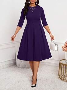 SHEIN Lady 春夏秋冬优雅办公室派对新年女士连衣裙 - 中紫紅色 - 查看 3