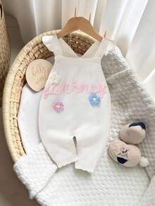 SHEIN Baby Mädchen Lässiger, stylischer, süßer rosa Jumpsuit mit floraler Stickerei, weich & bequem, geeignet für Alltag, Outdoor, Reisen, Urlaub, Zuhause, Kinderbetreuung, Herbst/Winter, Weihnachten, Schule, Party, vielseitig einsetzbar