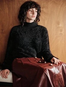 Uhlyne Women's Solid Color Stand Collar Casual Long Sleeve Knit Pullover