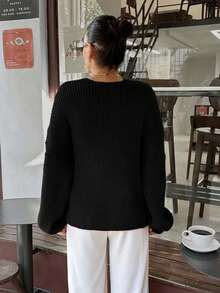 EURMUSE Women's Lace-Up Casual Cardigan, Plus Size - Black - View 2