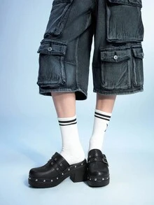 Sugerpunk 女士复古扣带高跟凉鞋，时尚休闲粗跟穆勒鞋 - 黑色 - 查看 3